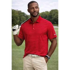Nikegolf-Men's, Tour Performance, Dri-Fit, Red, Stripe, Polo, Shirt. Size-XL